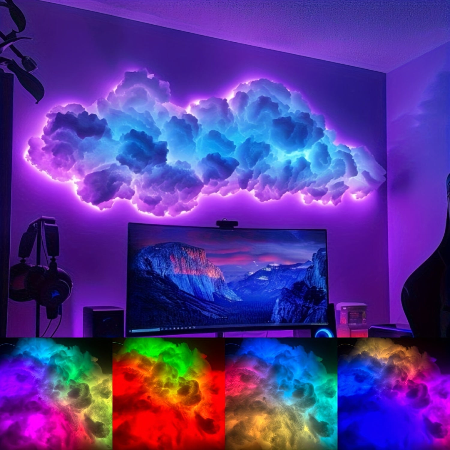 39.37inch Smart Cloud Light, small thundercloud light, music rhythm night light, app control, indoor, bedroom, e-sports room