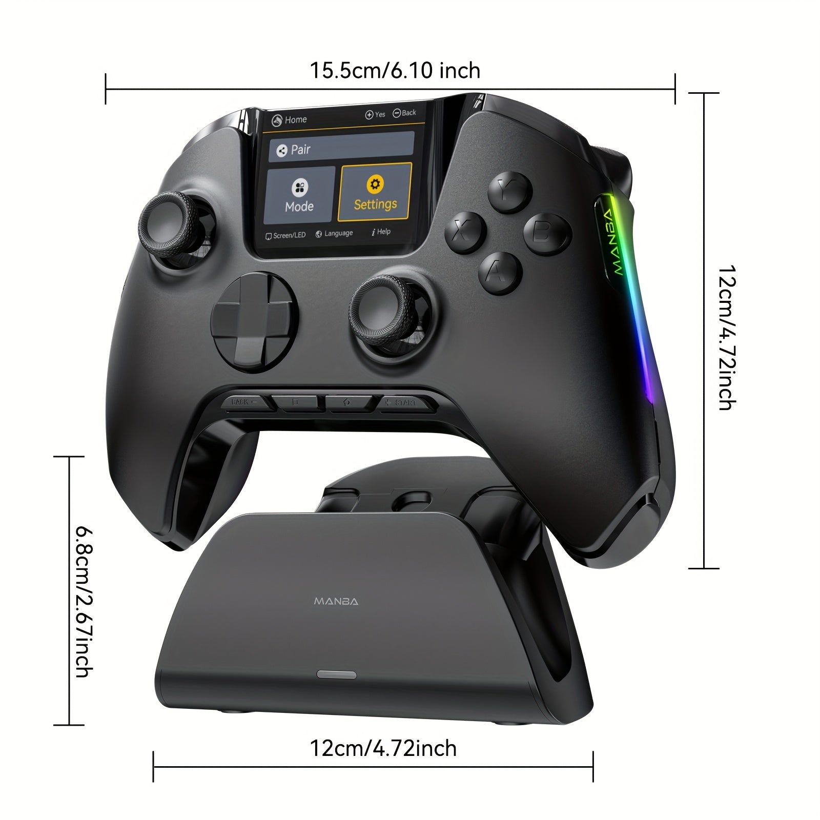 (No Drift) Interactive Screen Wireless Gaming Controller for iOS/for Switch/PC/Android/Steam Deck, Hall Effect Stick & Trigger, RGB Lighting, Remappable Buttons, 1800mAh with Charging Dock-V2 (Black). Notice Not Compatible wi