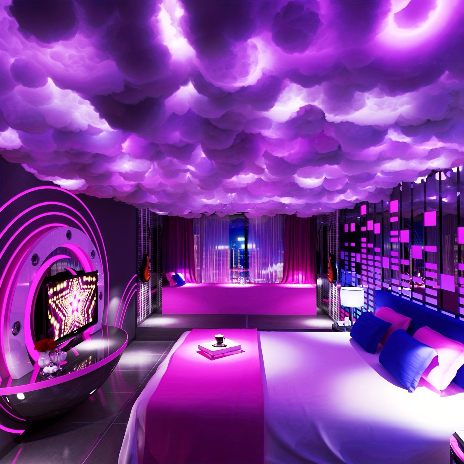 16FT Big Cloud Light: Music Sync Multicolor Changing Strip Light for Gaming Room or Bedroom - DIY Decorations, USB Power, Remote Control, and Adjustable Height, perfect for Christmas gifts, holiday office, bedroom, hotel, par