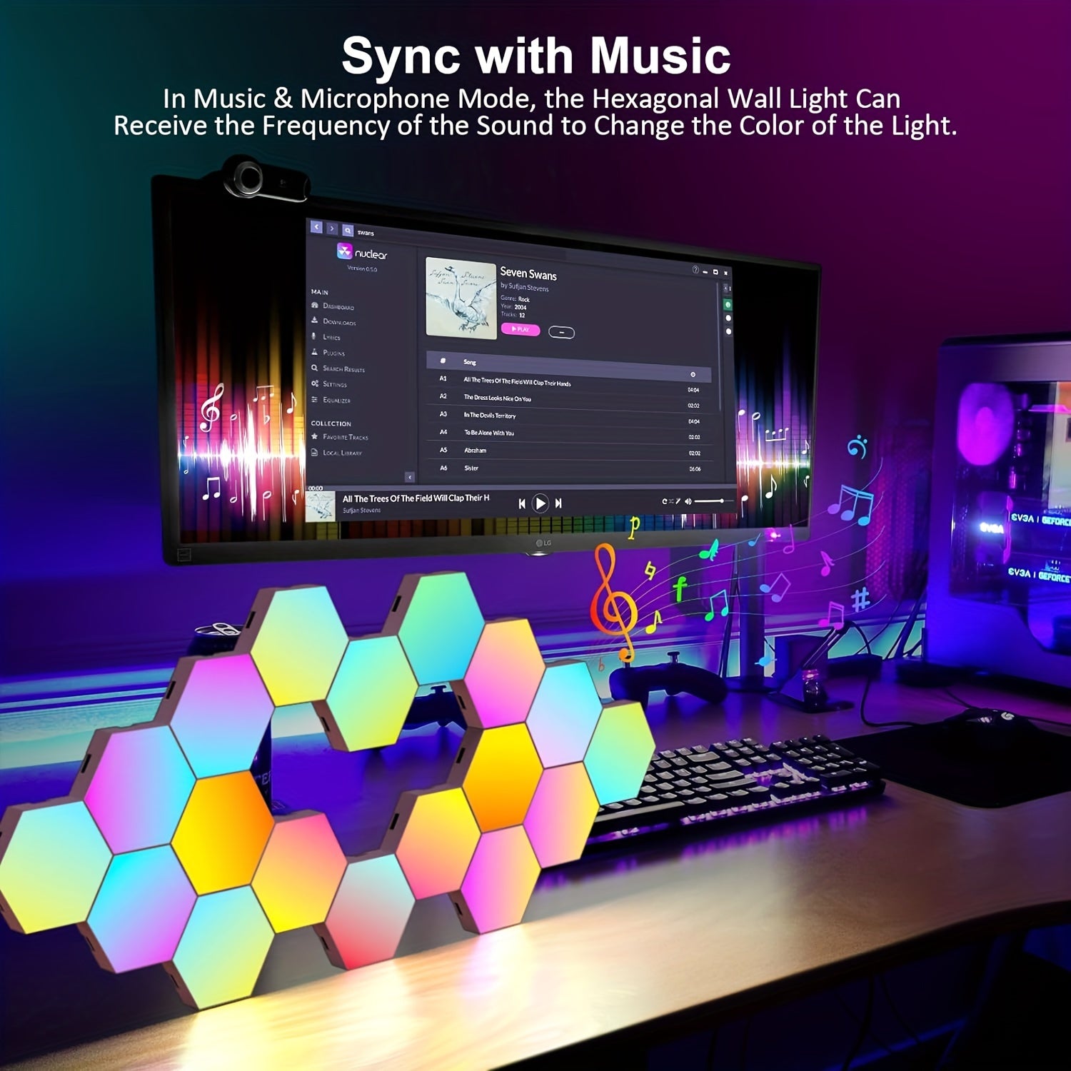 Smart LED Light Panels Hexagon - App & Remote Controlled, Music Sync, DIY Modular Wall Lighting, USB Powered, RGB Multicolor for Gaming Room, Bedroom, Living Room Decor (3/8/12/20 Pack Available)