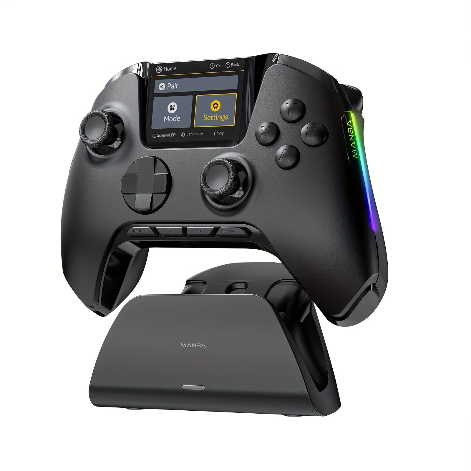 (No Drift) Interactive Screen Wireless Gaming Controller for iOS/for Switch/PC/Android/Steam Deck, Hall Effect Stick & Trigger, RGB Lighting, Remappable Buttons, 1800mAh with Charging Dock-V2 (Black). Notice Not Compatible wi