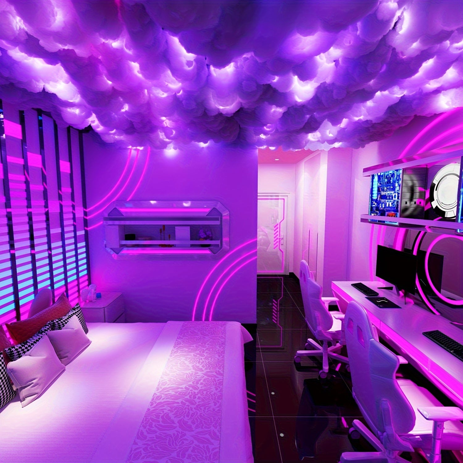 16FT Big Cloud Light: Music Sync Multicolor Changing Strip Light for Gaming Room or Bedroom - DIY Decorations, USB Power, Remote Control, and Adjustable Height, perfect for Christmas gifts, holiday office, bedroom, hotel, par