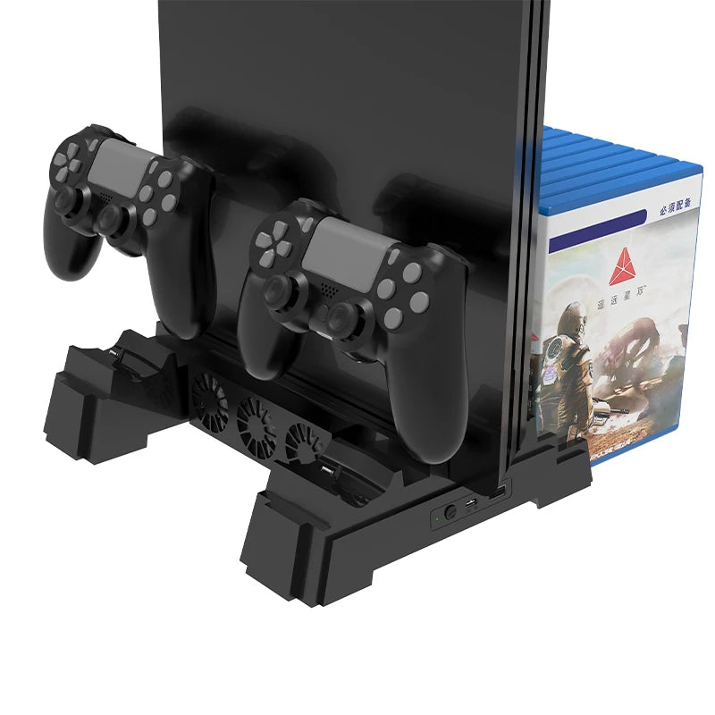 PS4 Slim Vertical Stand Cooling Fan Game Cd Storage Rack Controller Wireless Handle Charging Stand for PS4 Pro Slim Console