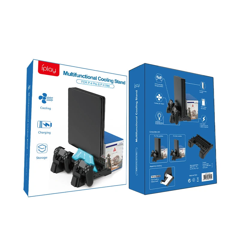 PS4 Slim Vertical Stand Cooling Fan Game Cd Storage Rack Controller Wireless Handle Charging Stand for PS4 Pro Slim Console