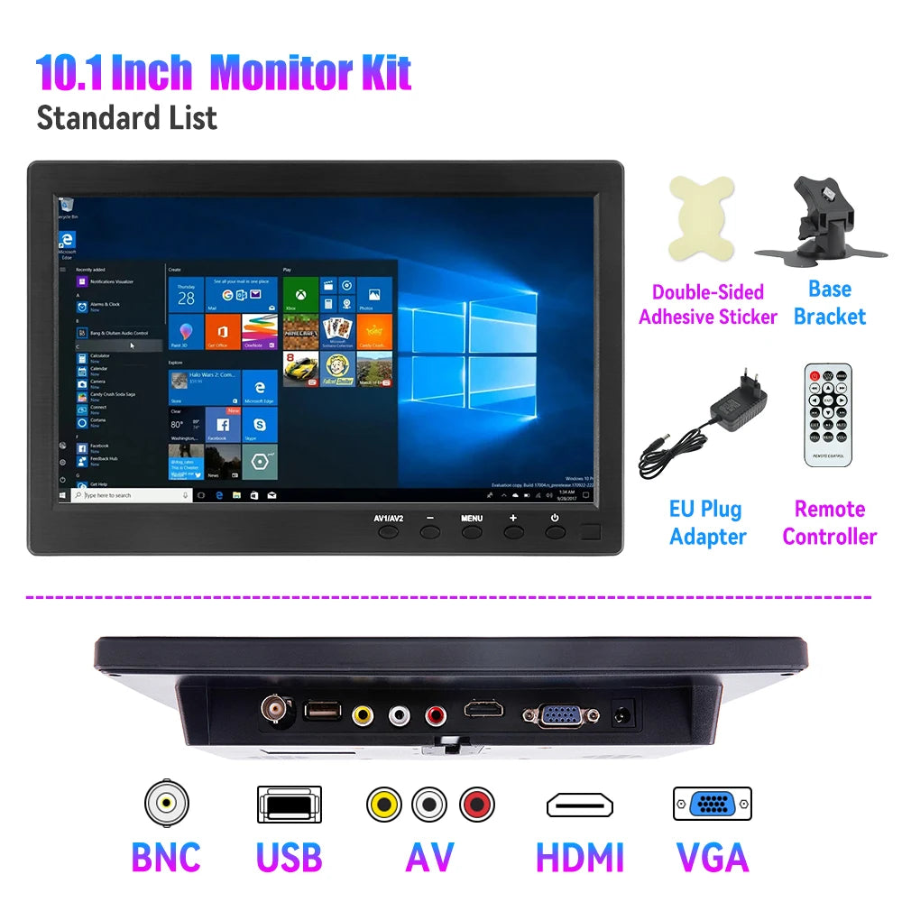 10.1 Pc Monitor 1920x1200 Monitor for Raspberry Pi PS3 PS4 XBOX360 System CCTV with VGA HDMI BNC USB LCD Display for Car