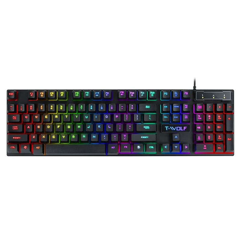 T-WOLF TF200 Spanish Gaming Wired Keyboard and Mouse Combo Computer 104key rainbow Backlight Keyboard Mouse Set for PC Desktop