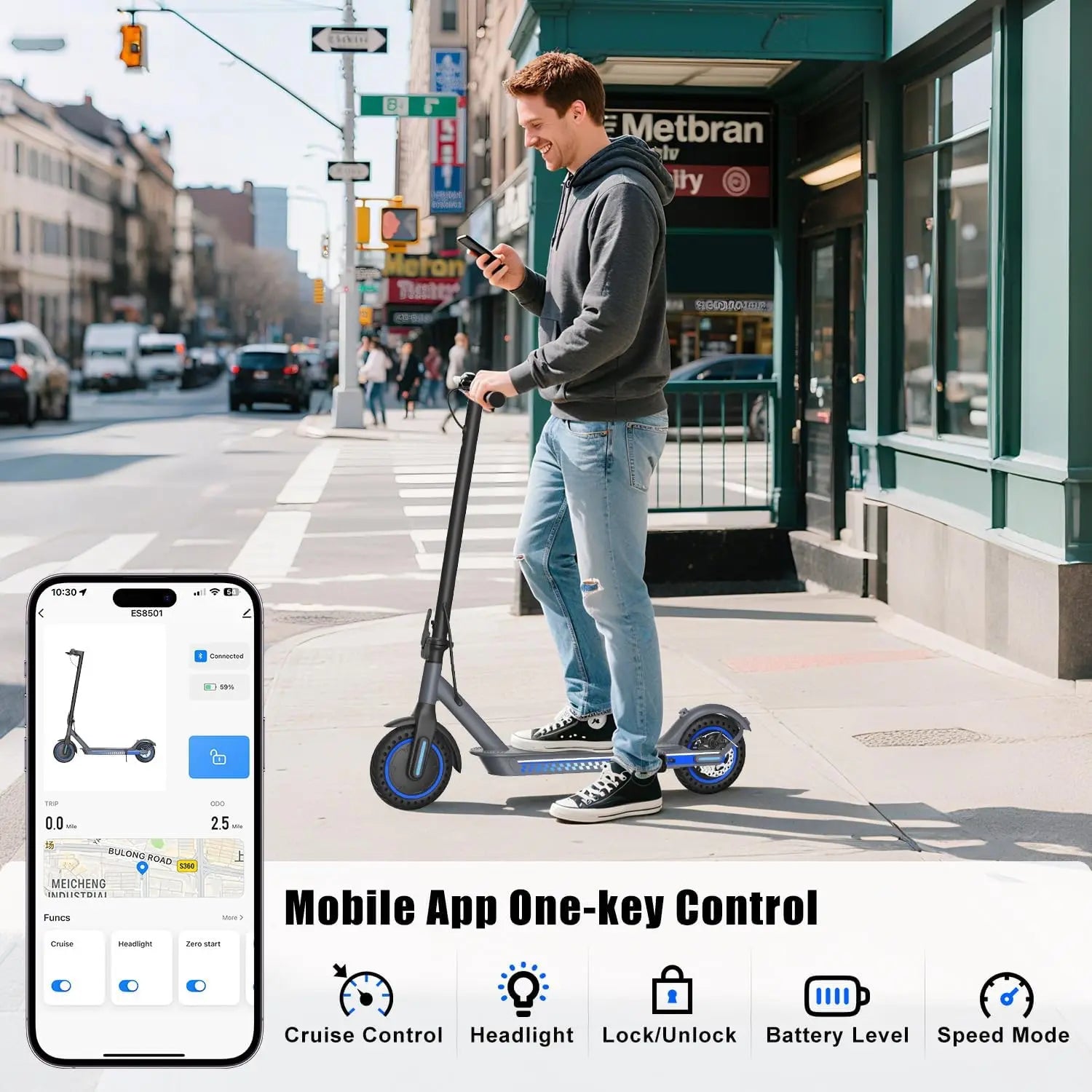 ES8501-BL-US Electric Scooter Foldable Mobility E Scooter with 350W Motor 25kmh Max Speed Free Shipping US Warehouse Made China