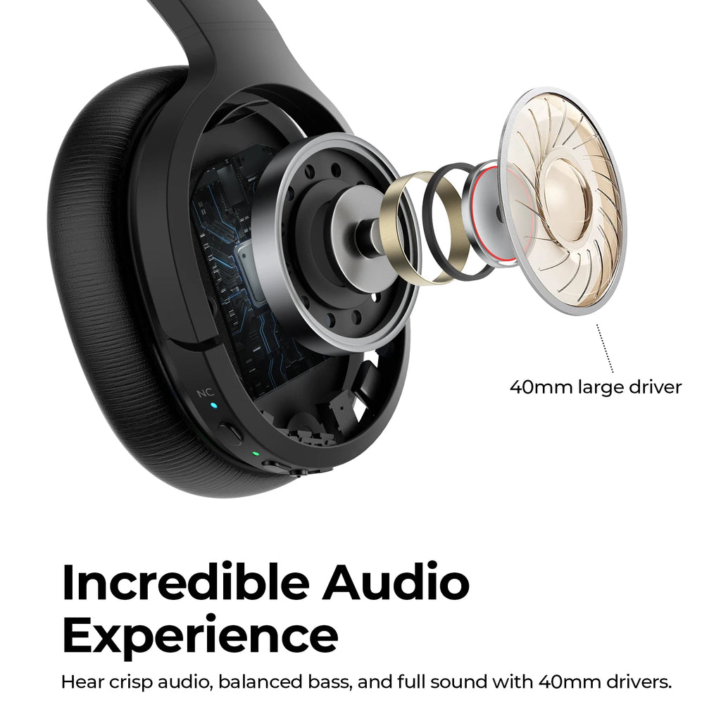 Hybrid ANC Headphones Wireless BT5.3 Noise Cancelling Earphones with Long Playtime for Gaming