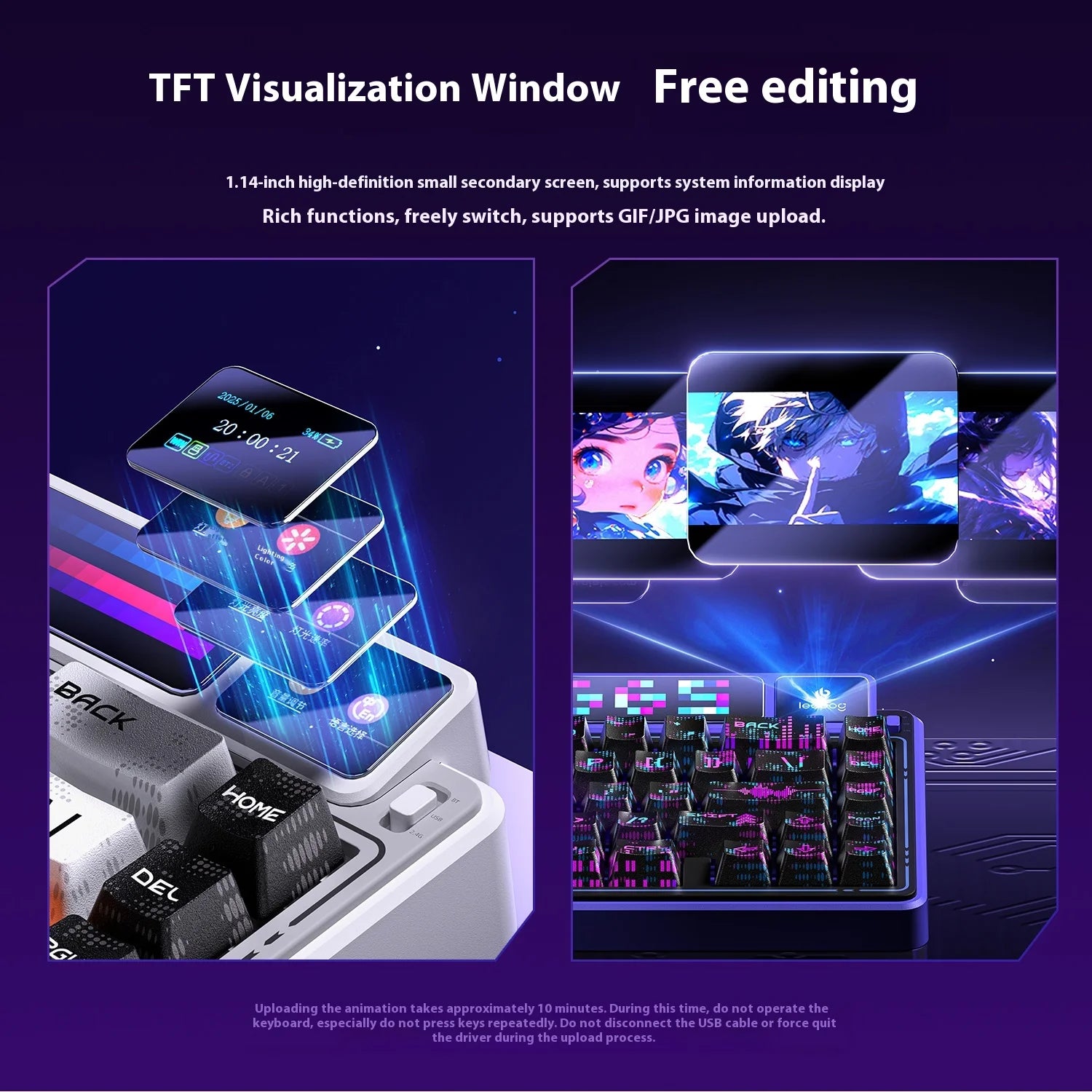 LEOBOG AMG65 Smart Screen Wireless for Bluetooth Three-Mode Mechanical Keyboard Customized Hot Plug for ESports Desktop Gaming