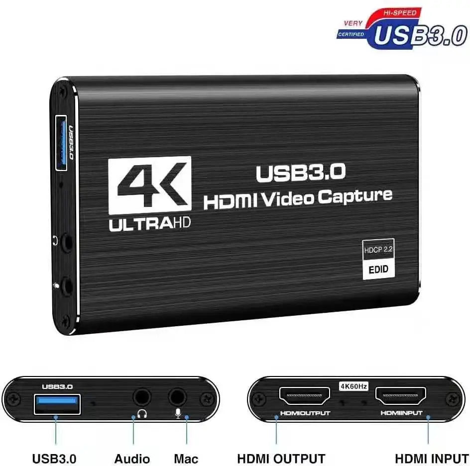 Hot 4K 60fps Game Capture Device Card Live Streaming HDMI to USB 3.0 HDMI Video Capture Card for Xbox PS4 Live Streaming Gaming