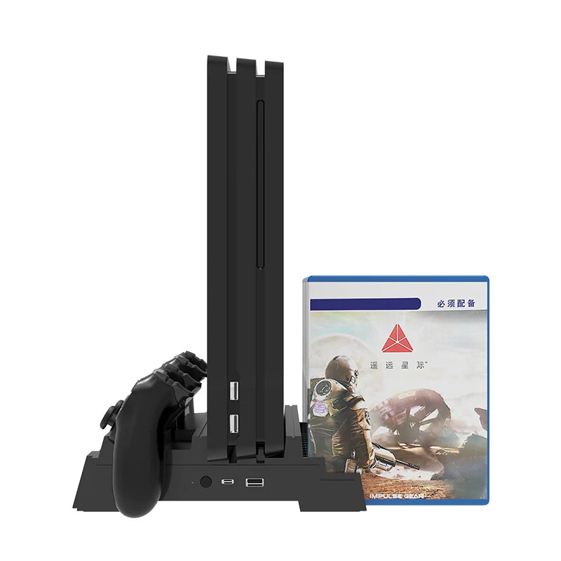 PS4 Slim Vertical Stand Cooling Fan Game Cd Storage Rack Controller Wireless Handle Charging Stand for PS4 Pro Slim Console