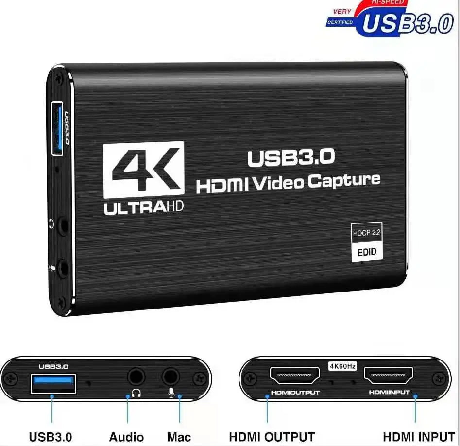 Hot 4K 60fps Game Capture Device Card Live Streaming HDMI to USB 3.0 HDMI Video Capture Card for Xbox PS4 Live Streaming Gaming