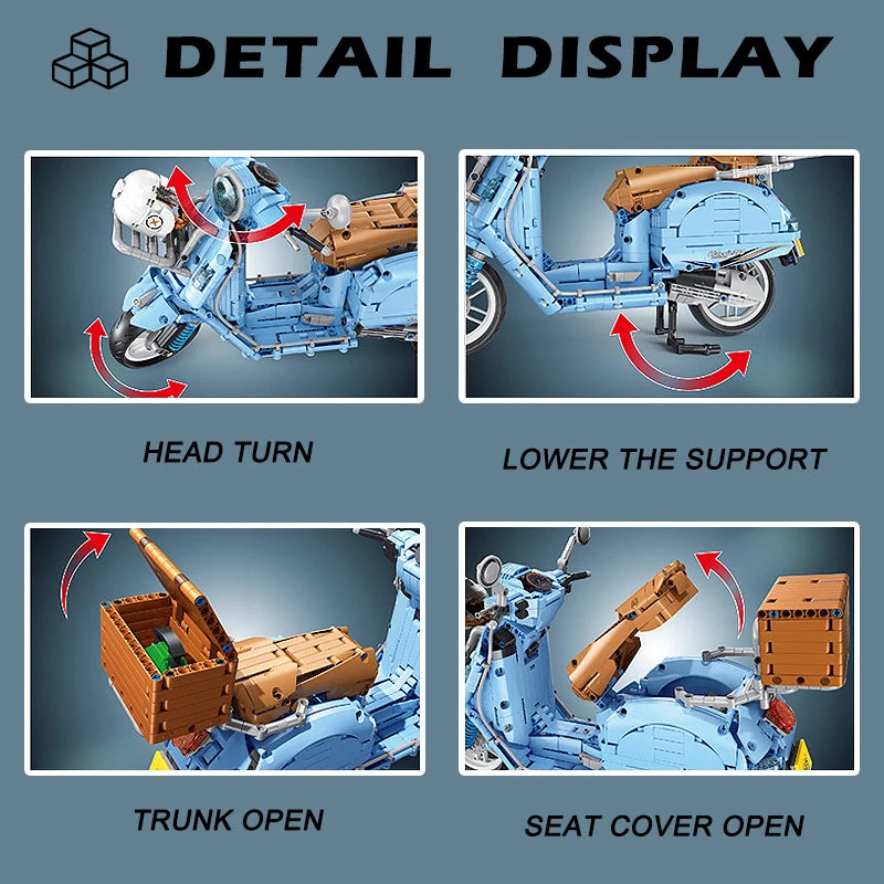 V Scooter Classic 300 Motorbike Model Building Blocks Classic And Retro Motorcycle Bricks MOC Collection Toys For Boy Girls Gift