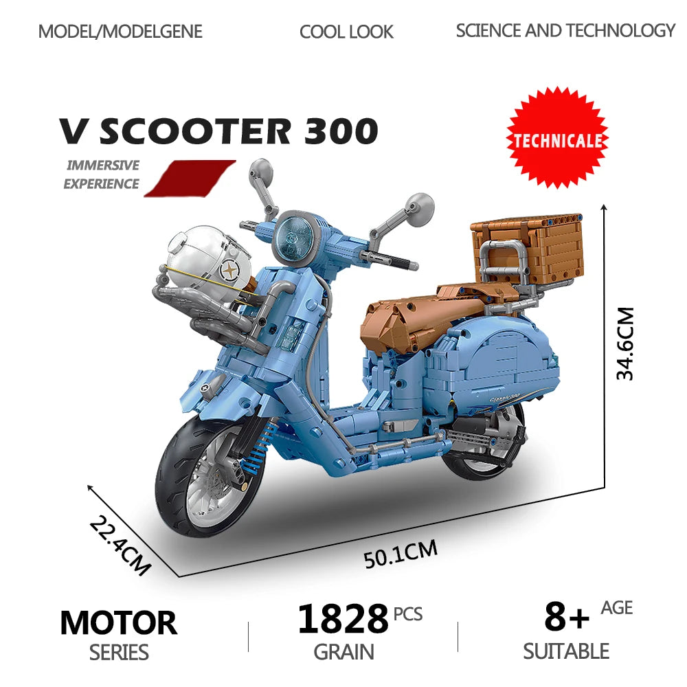 V Scooter Classic 300 Motorbike Model Building Blocks Classic And Retro Motorcycle Bricks MOC Collection Toys For Boy Girls Gift