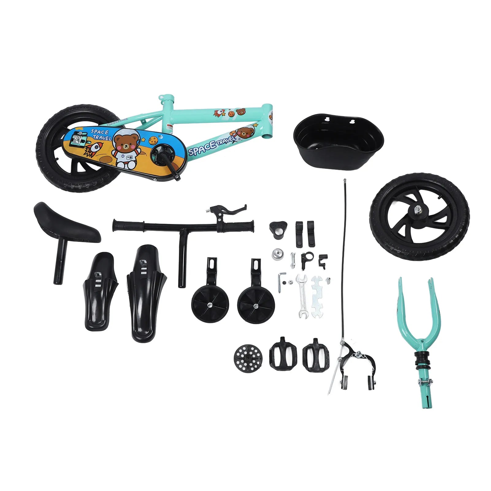 12 Inch Kids Bike Stable Riding High Carbon Steel Frame Baby Bicycle with Training Wheels for 2‑6 Years Old Children Green