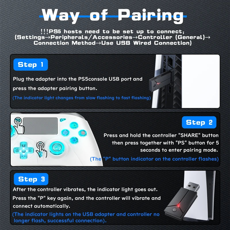 Gamepad for PS5 Console Wireless Controller, 6-Axis Gyro Dual Vibrate Hall Effect, W/ Turbo Touchpad, Gaming Control Joystick