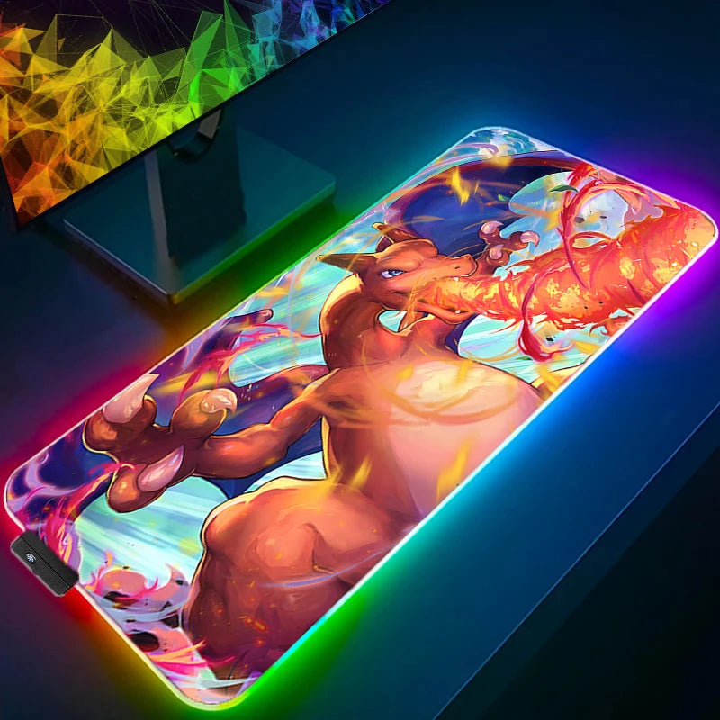 Mouse Pad RGB Pc gamer Pad Backlight Mousepad LED P-pokemon Charizard Glowing Mouse Mats Rubber Gaming Computer Mausepad