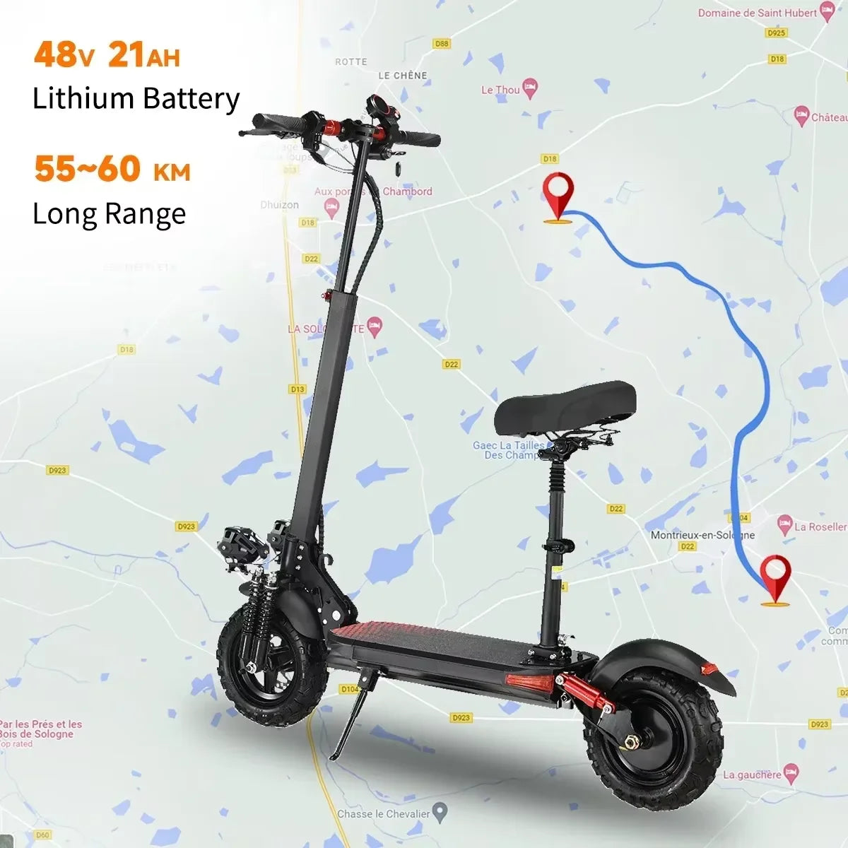 1200W Powerful Electric Scooter 48V 21Ah 31Mph 31-37Miles Range 11'' Tires Dual Shock Absorbing Folding EScooter for Adults