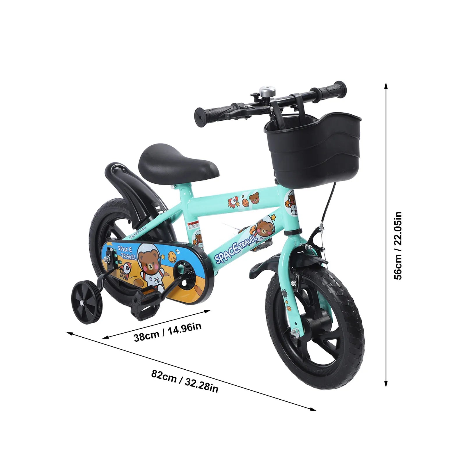 12 Inch Kids Bike Stable Riding High Carbon Steel Frame Baby Bicycle with Training Wheels for 2‑6 Years Old Children Green
