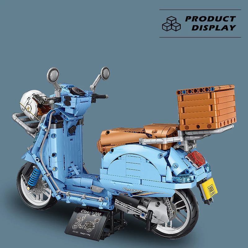 V Scooter Classic 300 Motorbike Model Building Blocks Classic And Retro Motorcycle Bricks MOC Collection Toys For Boy Girls Gift