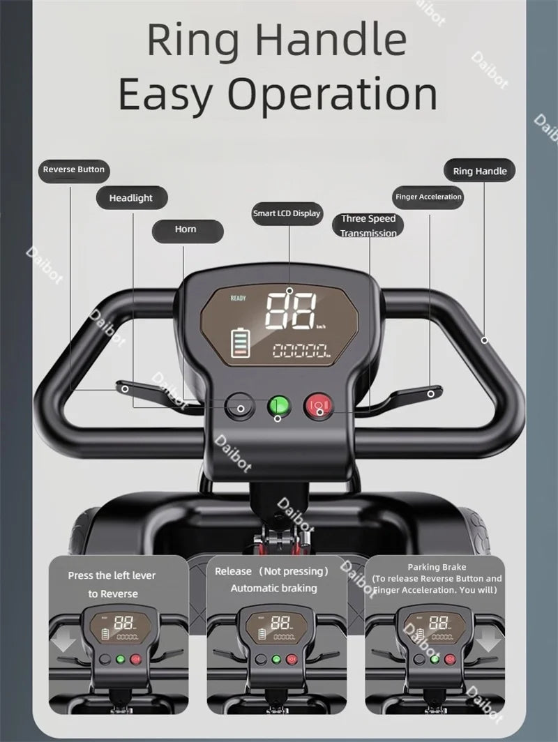 Family Elderly 4 Wheel Electric Mobility Scooter Foldable Handicapped Pre-Assembled With Saeat Handrail Adult Electric Scooters