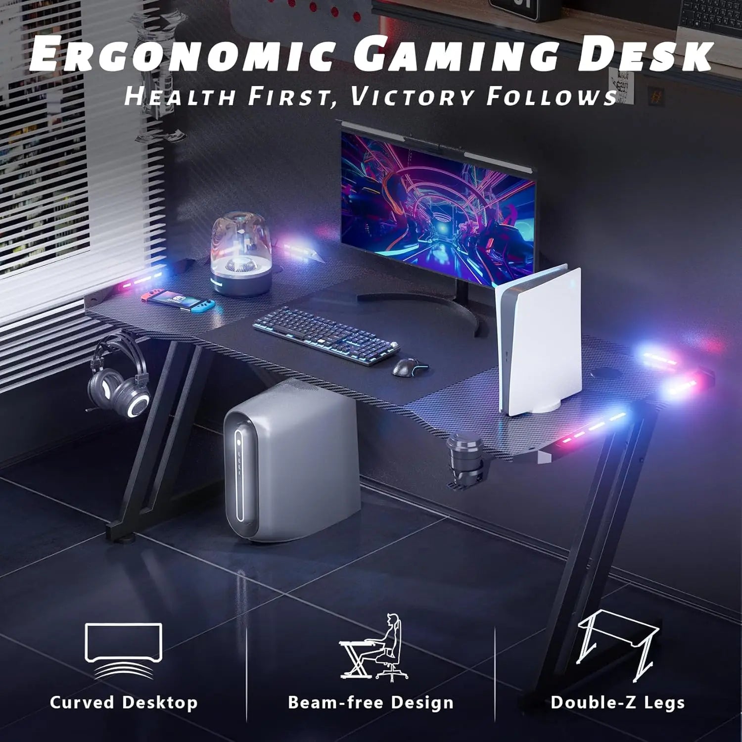 Gaming Desk , New Design Modern Black RGB Gaming Desk ,For Home Office Custom Computer Table Custom Game Table, Work Desk