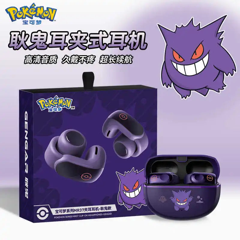 Pokemon Mr37 Gengar Anime Bluetooth Clip-On Earphones High-Definition Audio Wireless Games Headset  Animation Derivatives Gifts
