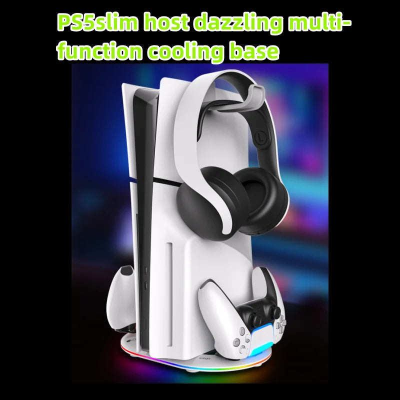 PS5pro, PS5slim Game console Optical drive digital upright stand base with lights P5 dual controller seat charger headset mount