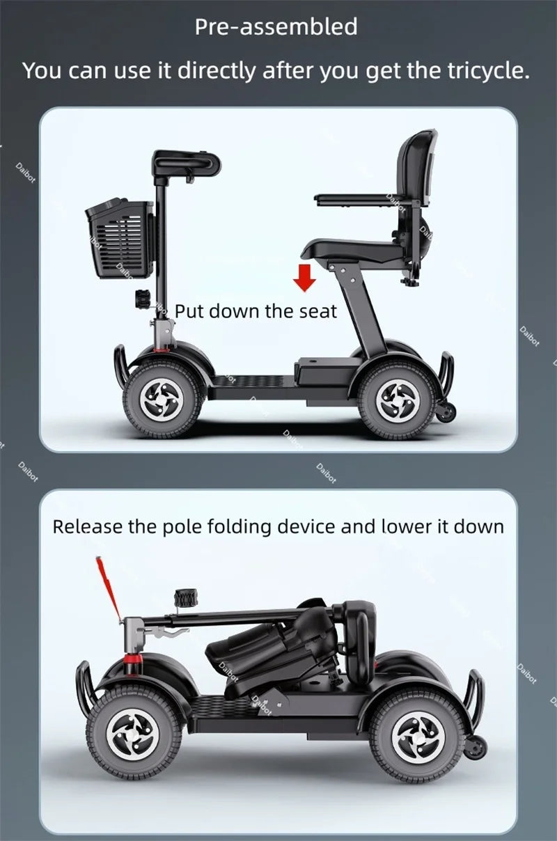 Family Elderly 4 Wheel Electric Mobility Scooter Foldable Handicapped Pre-Assembled With Saeat Handrail Adult Electric Scooters
