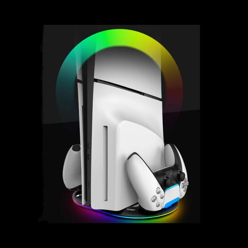 PS5pro, PS5slim Game console Optical drive digital upright stand base with lights P5 dual controller seat charger headset mount