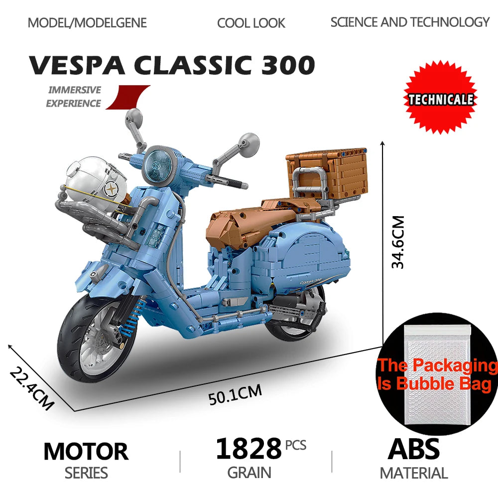 V Scooter Classic 300 Motorbike Model Building Blocks Classic And Retro Motorcycle Bricks MOC Collection Toys For Boy Girls Gift