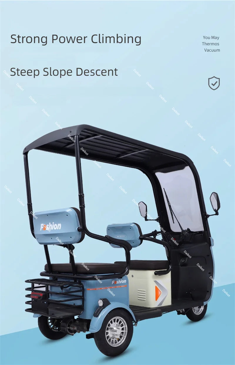 Electric Scooter Bike Parent Child 3 Wheels With Roof 3 Seat Long Range 50KM For Adults Women 1000w Passenger Electric Tricycle