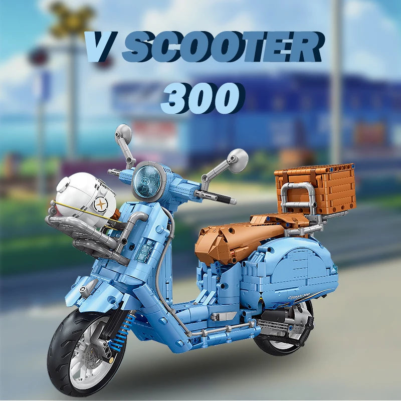 V Scooter Classic 300 Motorbike Model Building Blocks Classic And Retro Motorcycle Bricks MOC Collection Toys For Boy Girls Gift