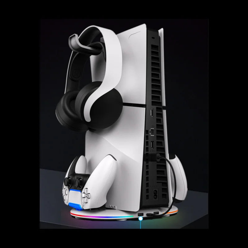 PS5pro, PS5slim Game console Optical drive digital upright stand base with lights P5 dual controller seat charger headset mount