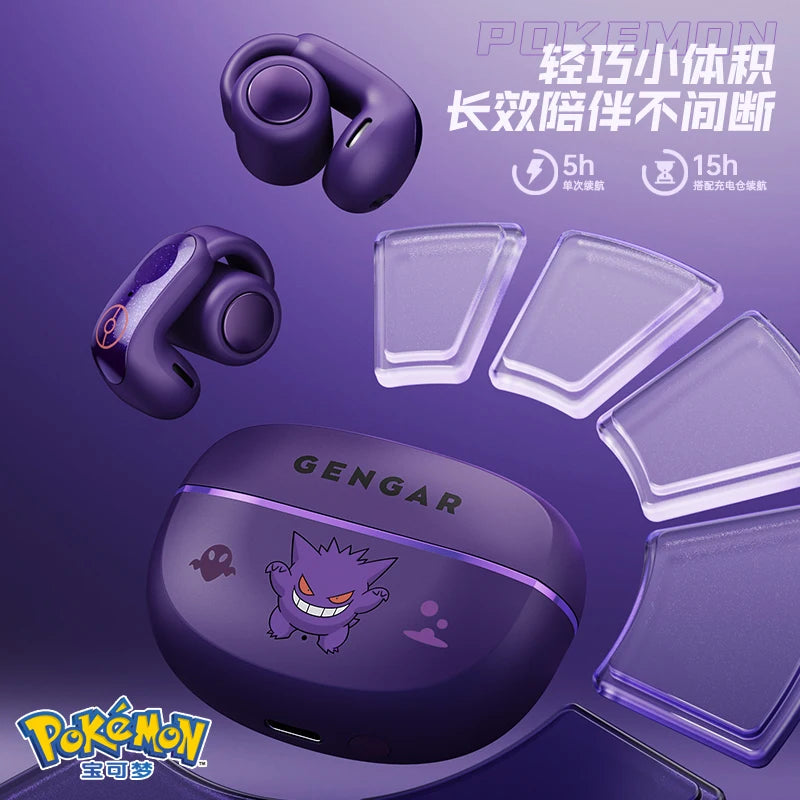 Pokemon Mr37 Gengar Anime Bluetooth Clip-On Earphones High-Definition Audio Wireless Games Headset  Animation Derivatives Gifts