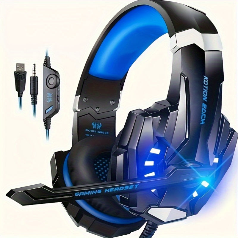 FUNINGEEK G9000 Gaming Headset with LED Lights & Microphone - Noise-Cancelling Surround Sound, Soft Memory Earmuffs for PC/PS5, Compatible with Xbox/XPS, Condenser Mic, Anime/Movie Gameplay, Tangle-Free Cable, Volume Control
