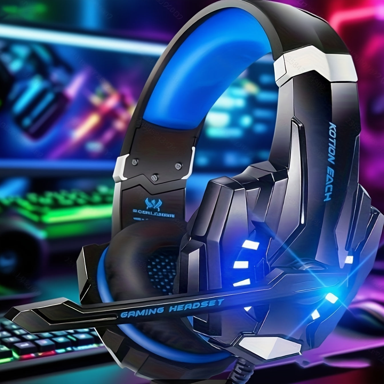 FUNINGEEK G9000 Gaming Headset with LED Lights & Microphone - Noise-Cancelling Surround Sound, Soft Memory Earmuffs for PC/PS5, Compatible with Xbox/XPS, Condenser Mic, Anime/Movie Gameplay, Tangle-Free Cable, Volume Control