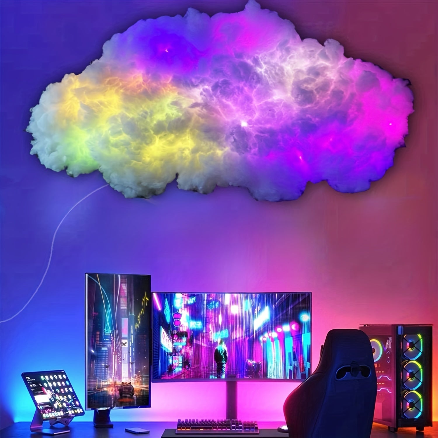 39.37inch Smart Cloud Light, small thundercloud light, music rhythm night light, app control, indoor, bedroom, e-sports room