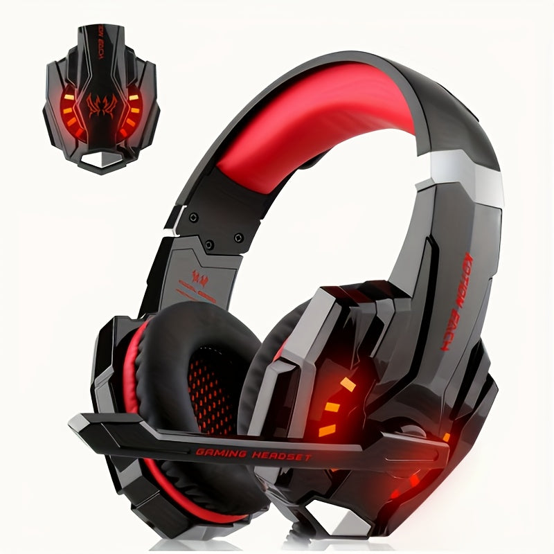 FUNINGEEK G9000 Gaming Headset with LED Lights & Microphone - Noise-Cancelling Surround Sound, Soft Memory Earmuffs for PC/PS5, Compatible with Xbox/XPS, Condenser Mic, Anime/Movie Gameplay, Tangle-Free Cable, Volume Control